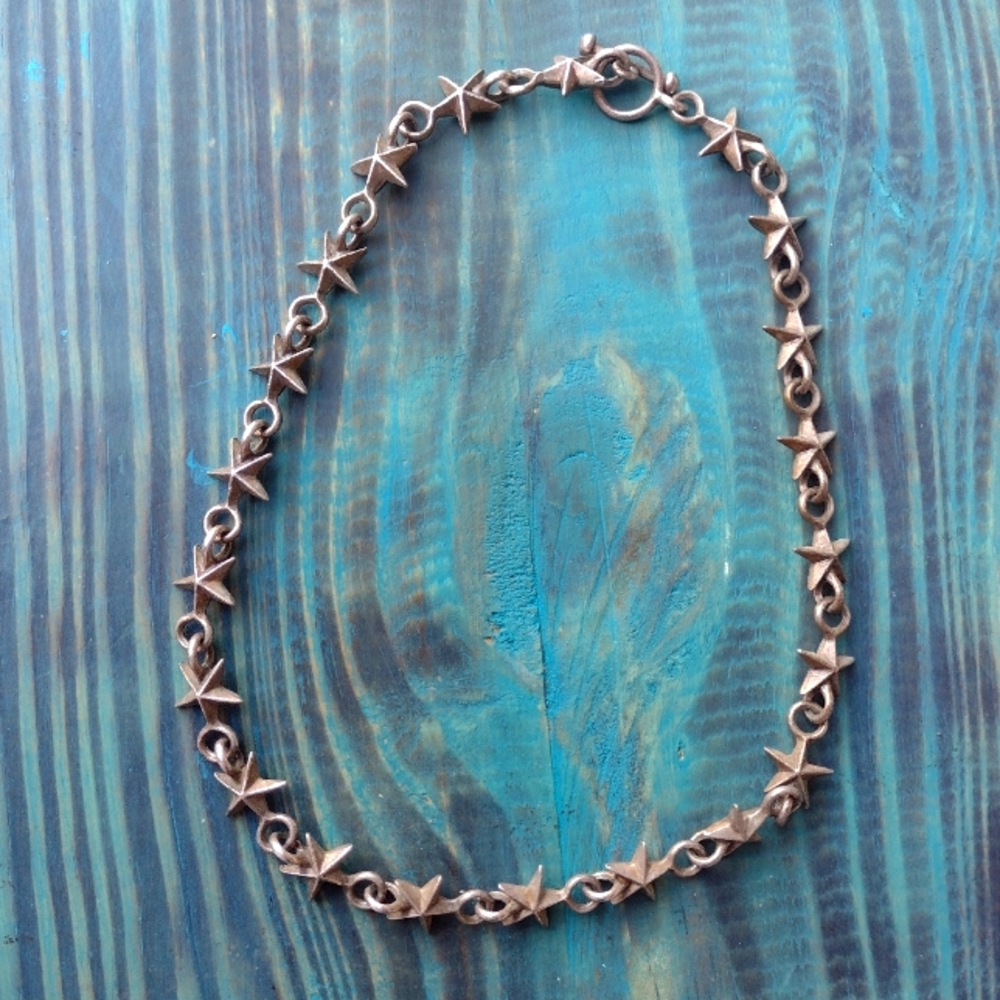 Men's Silver Toned Star Shaped Linked Steel Choker Necklace